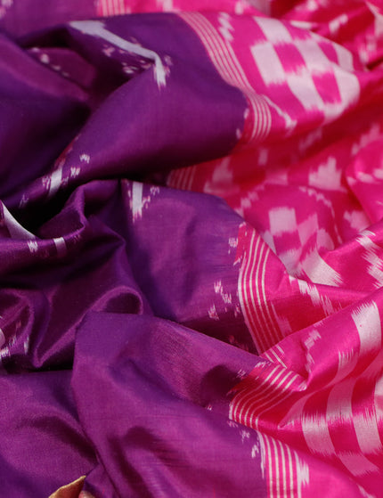 Pochampally silk saree purple and pink with allover ikat buttas and long zari woven ikat border