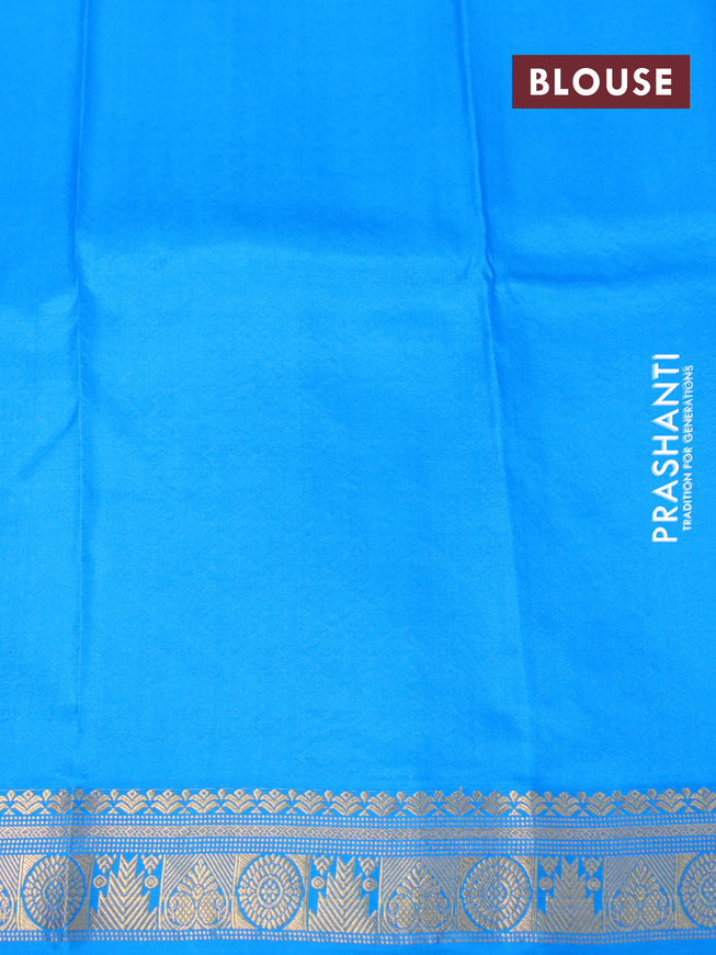 Pure kanchipuram silk saree pink and cs blue with allover self emboss & zari buttas and zari woven border