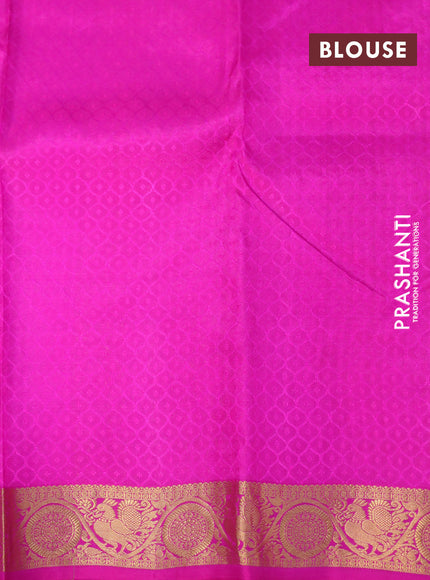 Pure kanchipuram silk saree light green and pink with allover self emboss and zari woven border