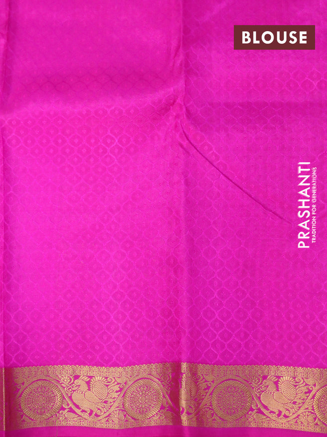 Pure kanchipuram silk saree light green and pink with allover self emboss and zari woven border