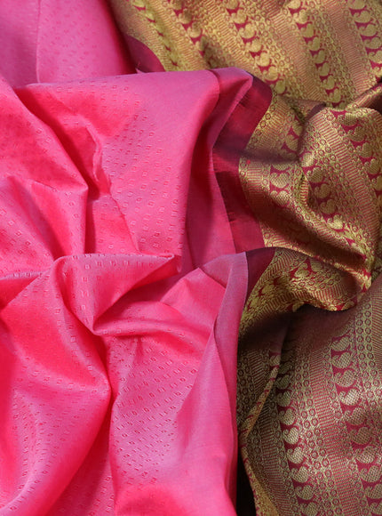 Pure kanchipuram silk saree pink and maroon with allover self emboss and zari woven border