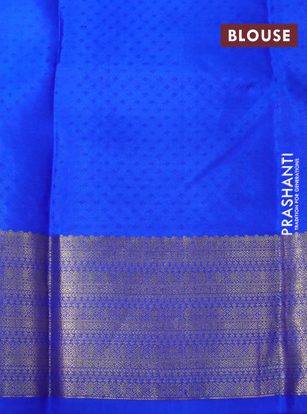 Pure kanchipuram silk saree dual shade of light green and royal blue with allover self emboss & zari buttas and zari woven border