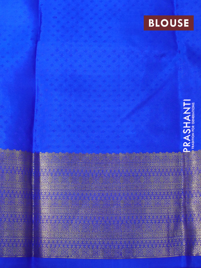 Pure kanchipuram silk saree dual shade of light green and royal blue with allover self emboss & zari buttas and zari woven border