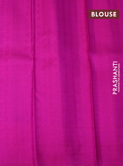 Pure kanchipuram silk saree dual shade of green and pink with allover self emboss and simple border