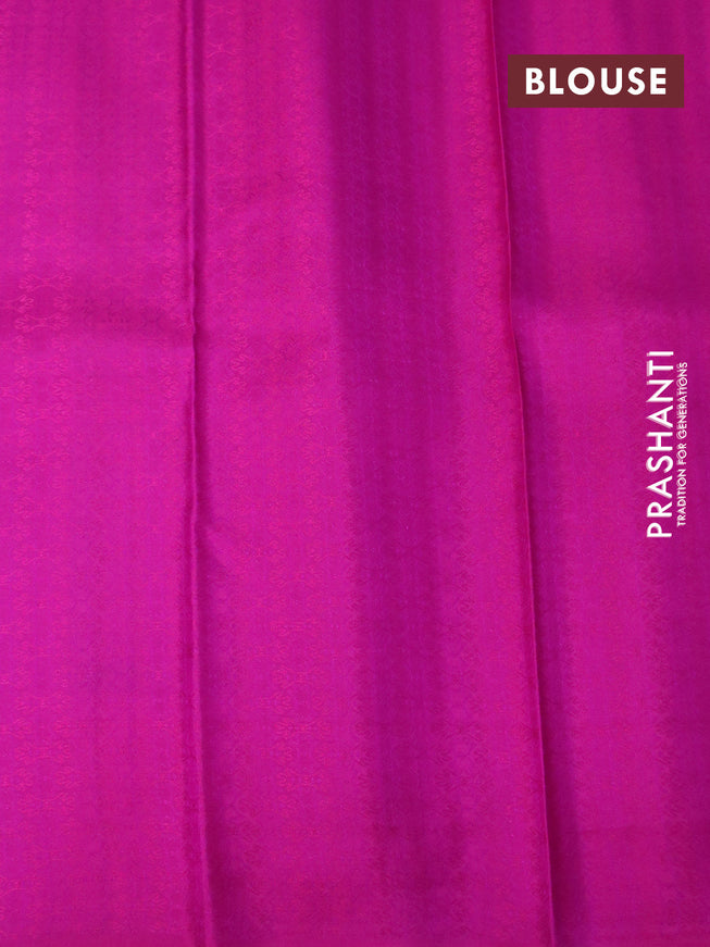 Pure kanchipuram silk saree dual shade of green and pink with allover self emboss and simple border