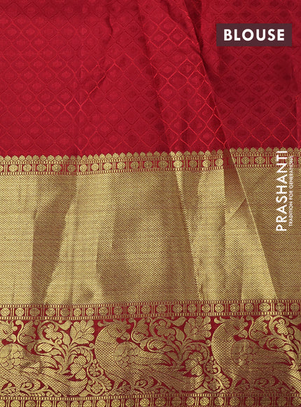 Pure kanchipuram silk saree yellow and red with allover zari woven brocade weaves and long zari woven border