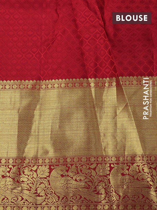 Pure kanchipuram silk saree yellow and red with allover zari woven brocade weaves and long zari woven border