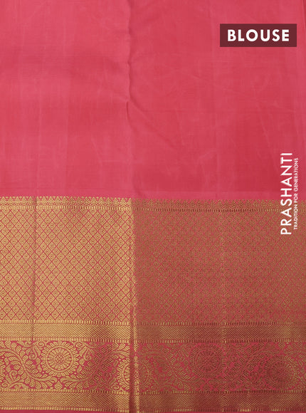 Pure kanchipuram tissue silk saree multi colour and peach pink with allover zari woven brocade weaves and long zari woven border