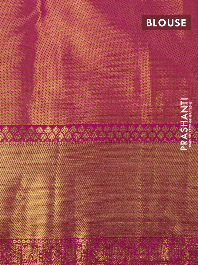 Pure kanchipuram tissue silk saree lime yellow and pink with allover zari woven brocade weaves and zari woven border