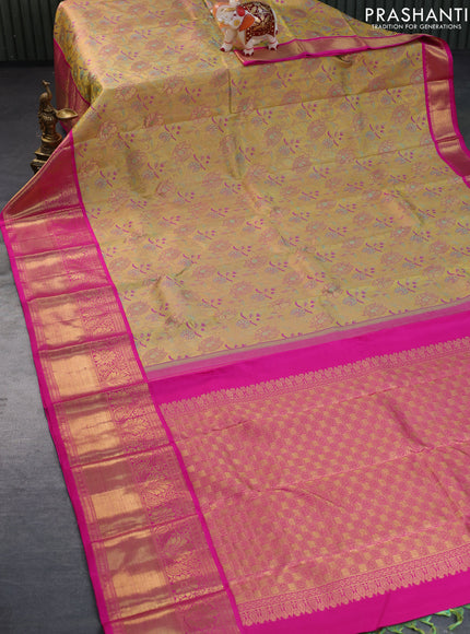 Pure kanchipuram tissue silk saree gold and pink with allover zari woven brocade weaves and long zari woven border