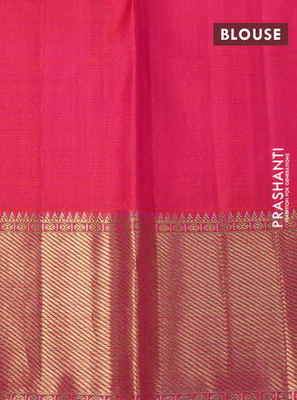 Pure kanchipuram tissue silk saree yellow and dual shade of pink with allover zari woven brocade weaves and zari woven border