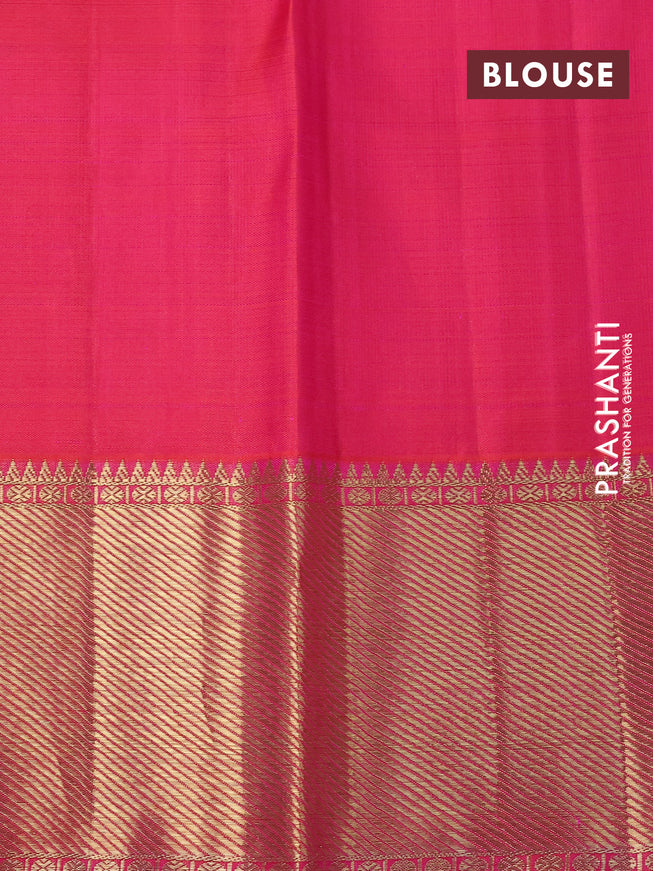 Pure kanchipuram tissue silk saree yellow and dual shade of pink with allover zari woven brocade weaves and zari woven border