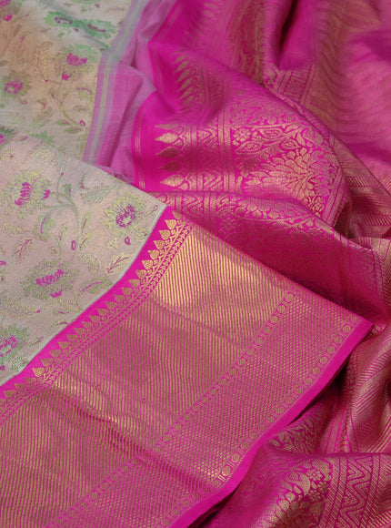 Pure kanchipuram tissue silk saree grey and pink with allover zari woven brocade weaves and zari woven border