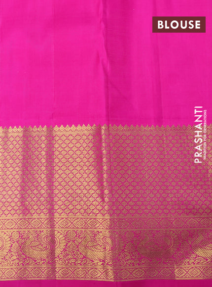 Pure kanchipuram tissue silk saree mustard shade and pink with allover zari woven brocade weaves and long annam zari woven border