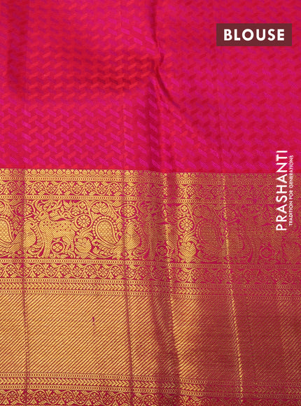 Pure kanchipuram silk saree light blue and dual shade of pink with allover zari woven brocade weaves and long annam zari woven border