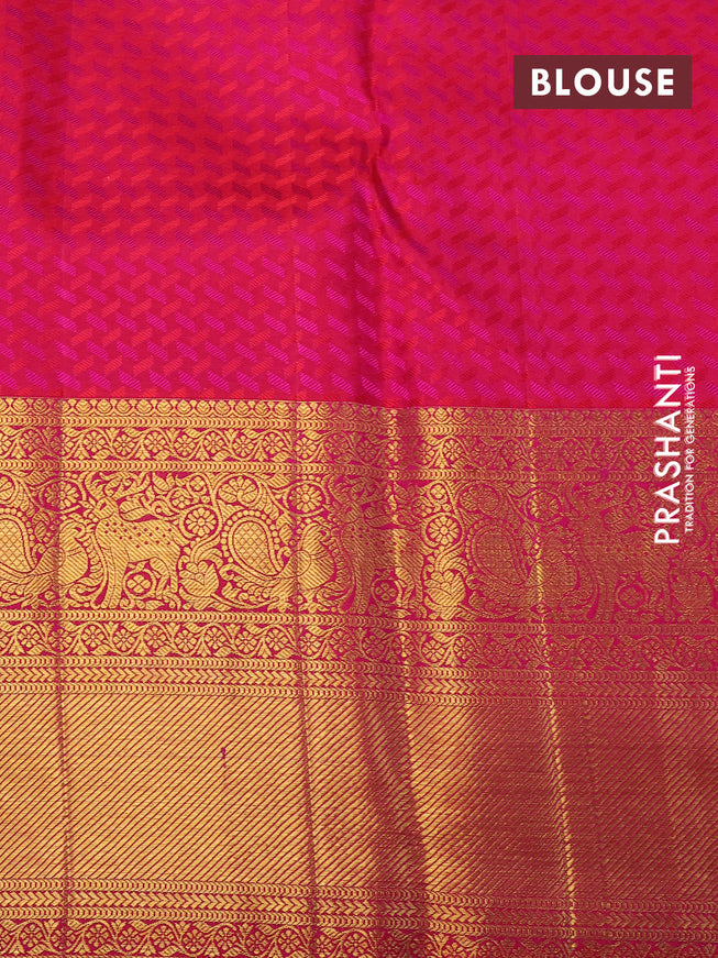 Pure kanchipuram silk saree light blue and dual shade of pink with allover zari woven brocade weaves and long annam zari woven border