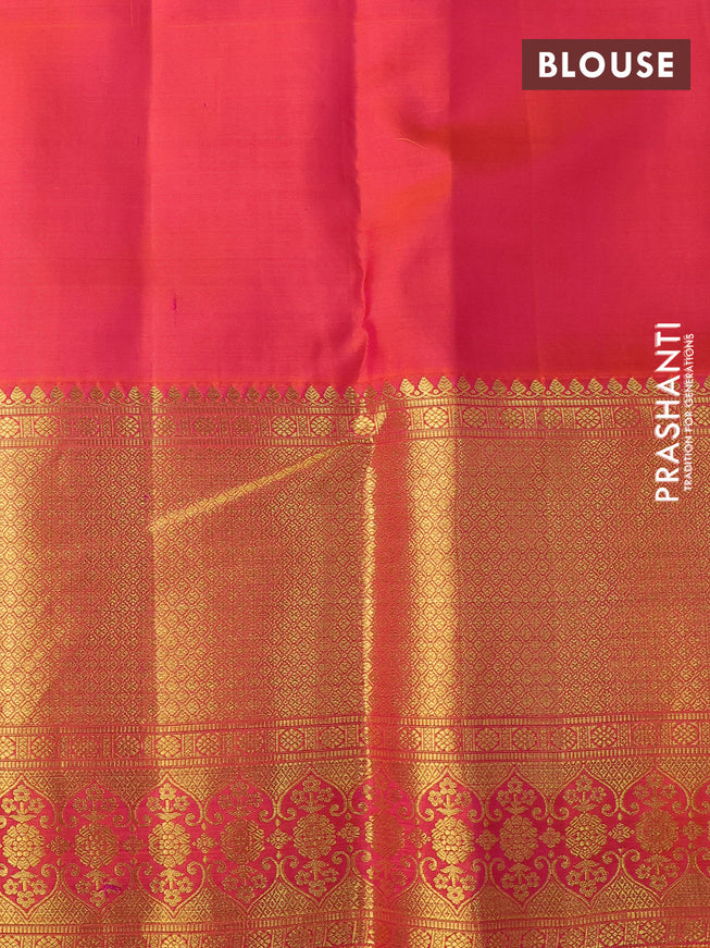 Pure kanchipuram silk saree yellow and dual shade of orange with allover zari woven brocade weaves and long rich zari woven border