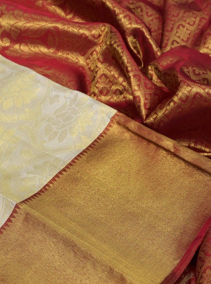 Pure kanchipuram tissue silk saree cream and red with allover zari woven brocade weaves and rich zari woven border