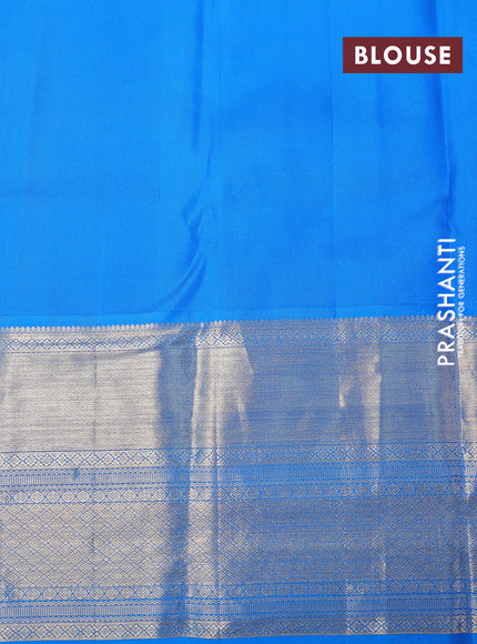 Pure kanchipuram silk saree lime yellow and cs blue with allover zari weaves and long zari woven border