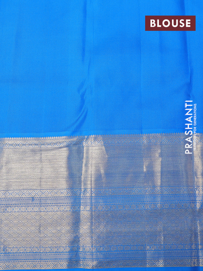 Pure kanchipuram silk saree lime yellow and cs blue with allover zari weaves and long zari woven border