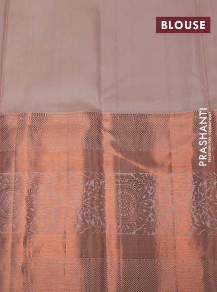 Pure kanchipuram silk saree beige with allover copper zari weaves and long copper zari woven border