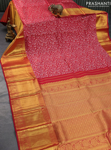 Pure kanchipuram silk saree maroon with allover silver & copper zari weaves and long zari woven border