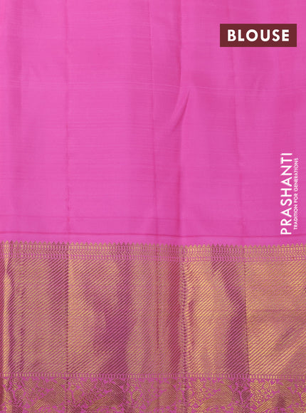 Pure kanchipuram silk saree cream and candy pink with allover zari woven brocade weaves and rich zari woven border