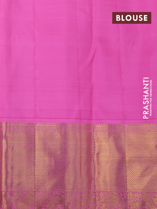 Pure kanchipuram silk saree cream and candy pink with allover zari woven brocade weaves and rich zari woven border