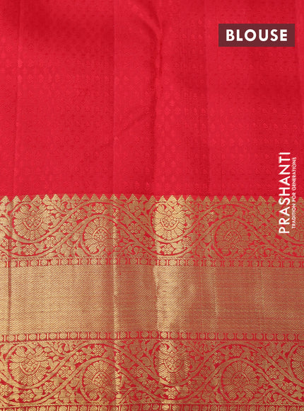 Pure kanchipuram silk saree grey and red with allover zari woven butta weaves and long zari woven korvai border