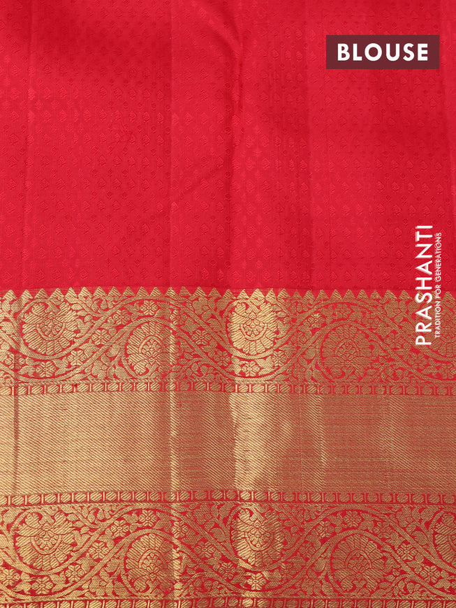 Pure kanchipuram silk saree grey and red with allover zari woven butta weaves and long zari woven korvai border