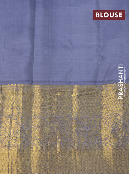 Pure kanchipuram silk saree pastel blue and grey with allover zari woven brocade weaves and long rich zari woven border