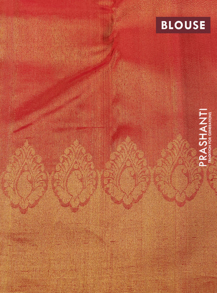 Pure kanchipuram silk saree cream and red with allover zari woven brocade weaves and long rich zari woven border