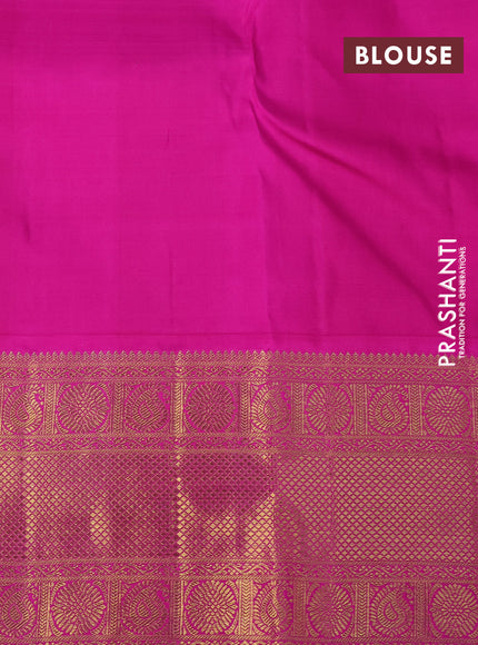 Pure kanchipuram silk saree teal green shade and pink with zari woven buttas and long zari woven korvai border