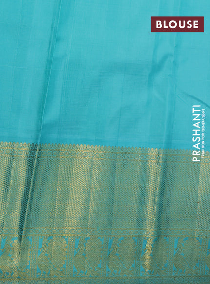 Pure kanchipuram silk saree dual shade of pink and teal blue with annam zari woven buttas and long zari woven korvai border