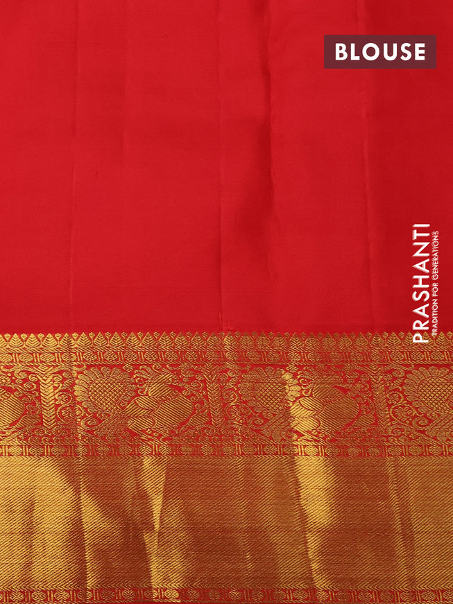 Pure kanchipuram silk saree cream and red with allover zari woven butta weaves and rich annam zari woven border