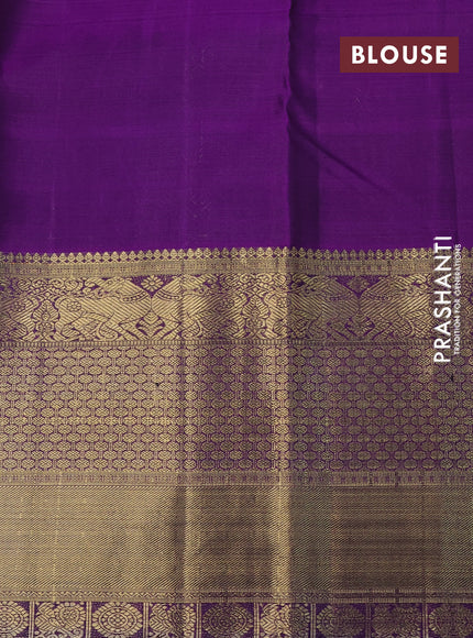 Pure kanchipuram silk saree purple and violet with allover thread weaves & zari buttas and long rich zari woven border