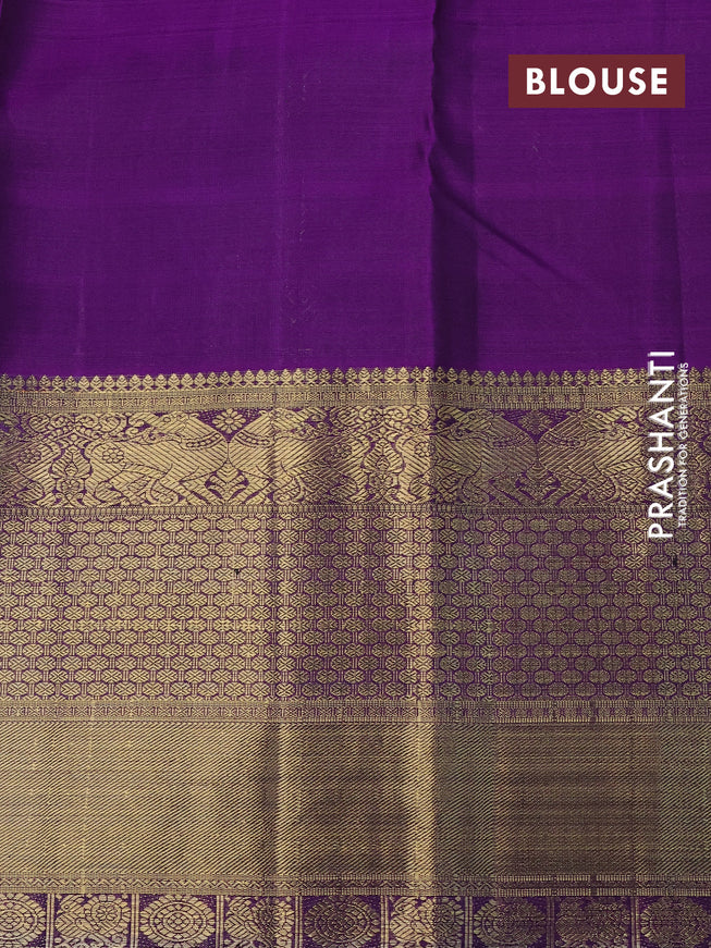 Pure kanchipuram silk saree purple and violet with allover thread weaves & zari buttas and long rich zari woven border