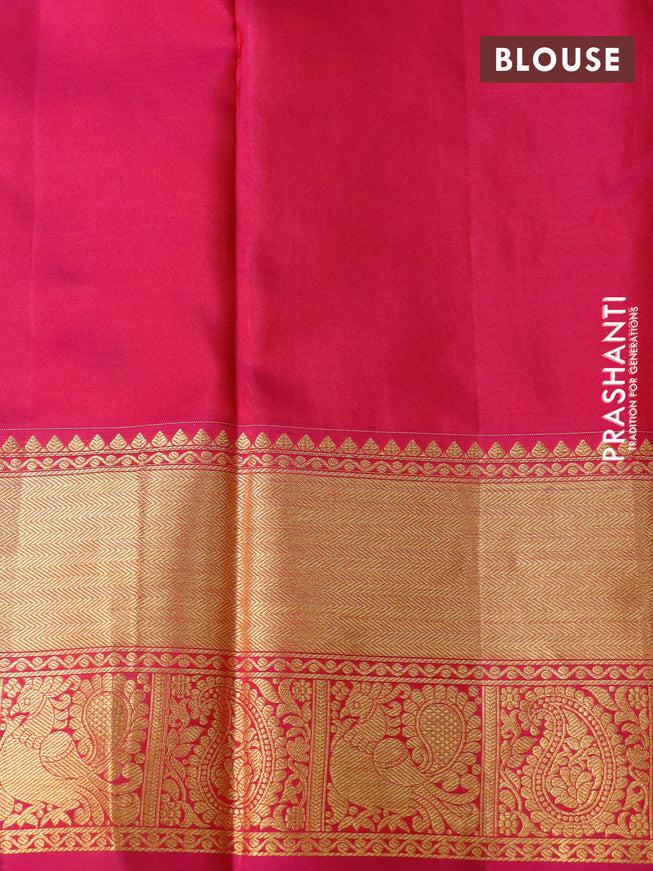 Pure kanchipuram silk saree cs blue and pink with allover zari woven buttas and annam zari woven border