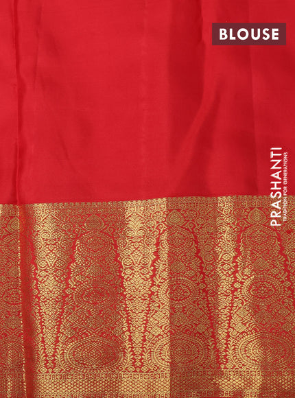 Pure kanchipuram silk saree sandal and red with allover zari woven brocade weaves and zari woven border