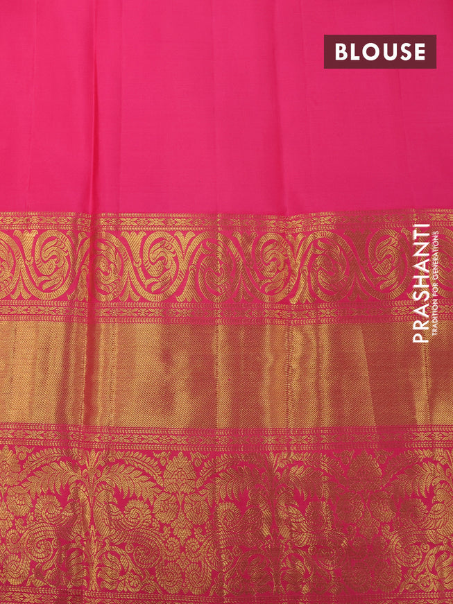 Pure kanchipuram silk saree sandal and pink with allover silver zari woven brocade weaves and long zari woven border