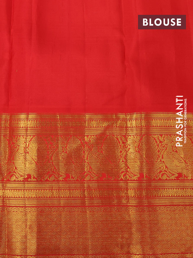 Pure kanchipuram silk saree green and red with allover zari woven brocade weaves and long zari woven border