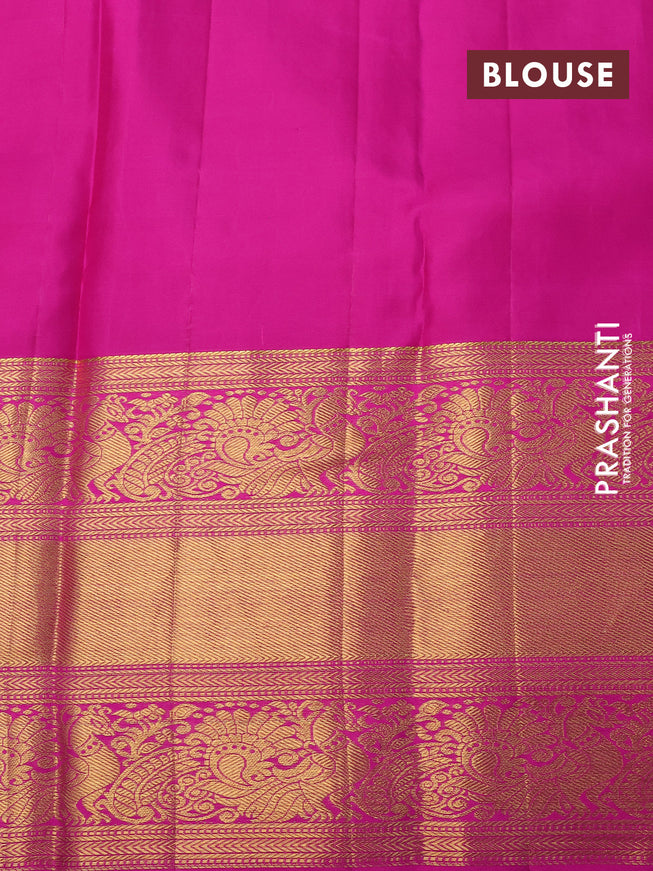 Pure kanchipuram silk saree cream and pink with allover zari woven brocade weaves and long zari woven annam border