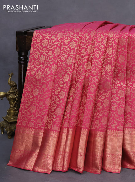 Pure kanchipuram silk saree dark pink with allover copper zari woven brocade weaves and copper zari woven border