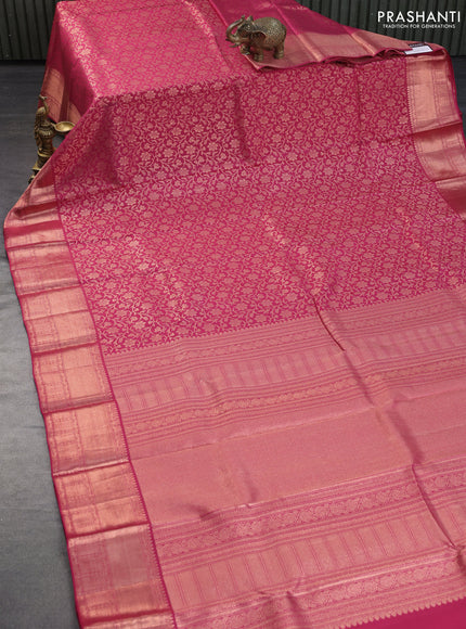 Pure kanchipuram silk saree dark pink with allover copper zari woven brocade weaves and copper zari woven border