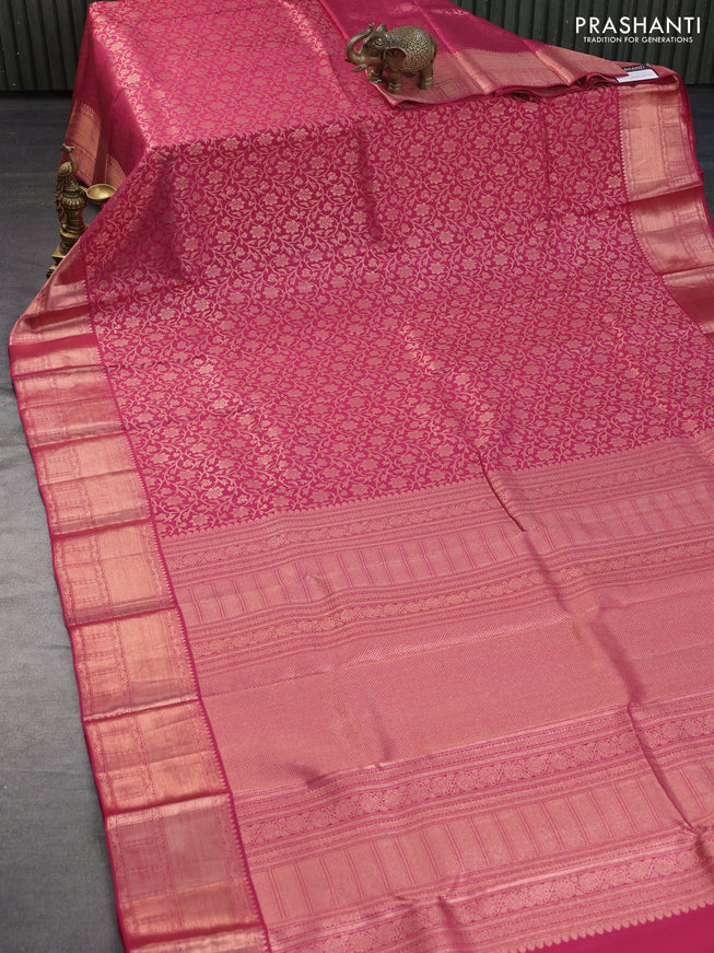 Pure kanchipuram silk saree dark pink with allover copper zari woven brocade weaves and copper zari woven border