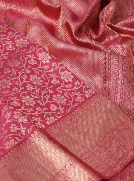 Pure kanchipuram silk saree dark pink with allover copper zari woven brocade weaves and copper zari woven border