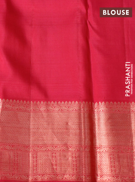 Pure kanchipuram silk saree dark pink with allover copper zari woven brocade weaves and copper zari woven border