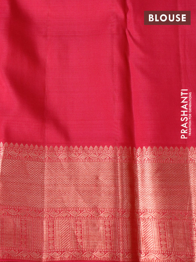 Pure kanchipuram silk saree dark pink with allover copper zari woven brocade weaves and copper zari woven border