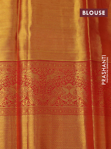 Pure kanchipuram tissue silk saree light green and red with allover zari woven brocade weaves and long zari woven border