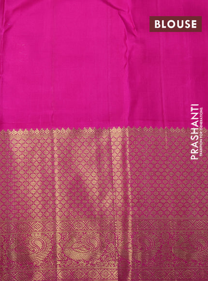 Pure kanchipuram tissue silk saree peach shade and pink with allover zari woven brocade weaves and long zari woven border